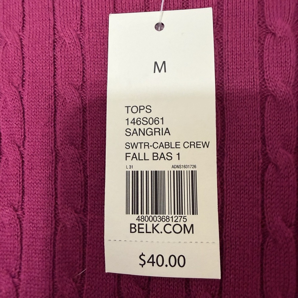 Kim Rogers Magenta Preppy Cable Knit Sweater Size M Soft Classic Collegiate New - Picture 5 of 7